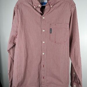 Columbia Men's Red and White Checkered Button Down Shirt